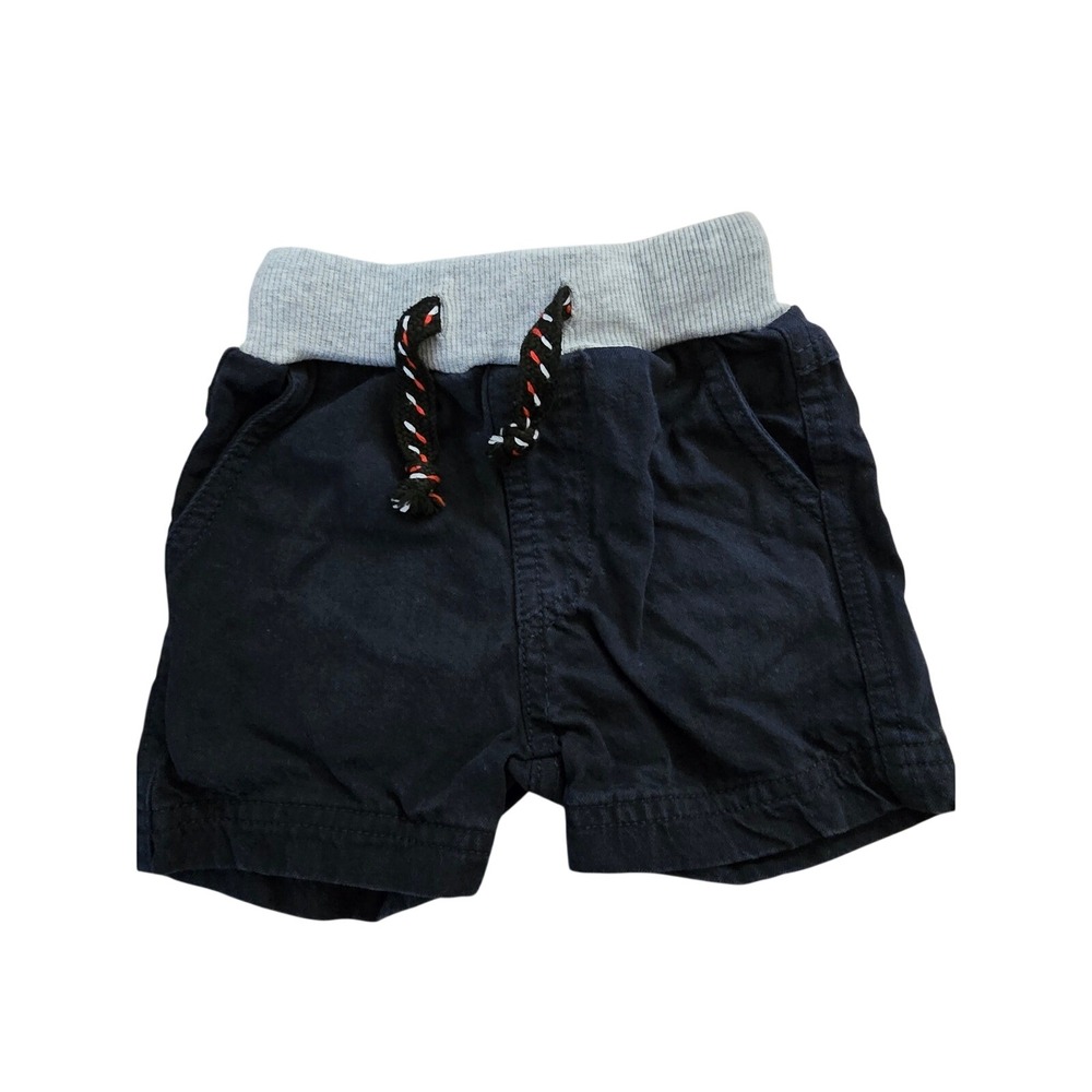 Baby Boys Navy Blue Cotton Shorts Grey Elastic Waist‎ Drawstring 9-12 Months
